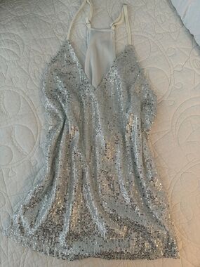 Silver White Sequin Cami Tank Top